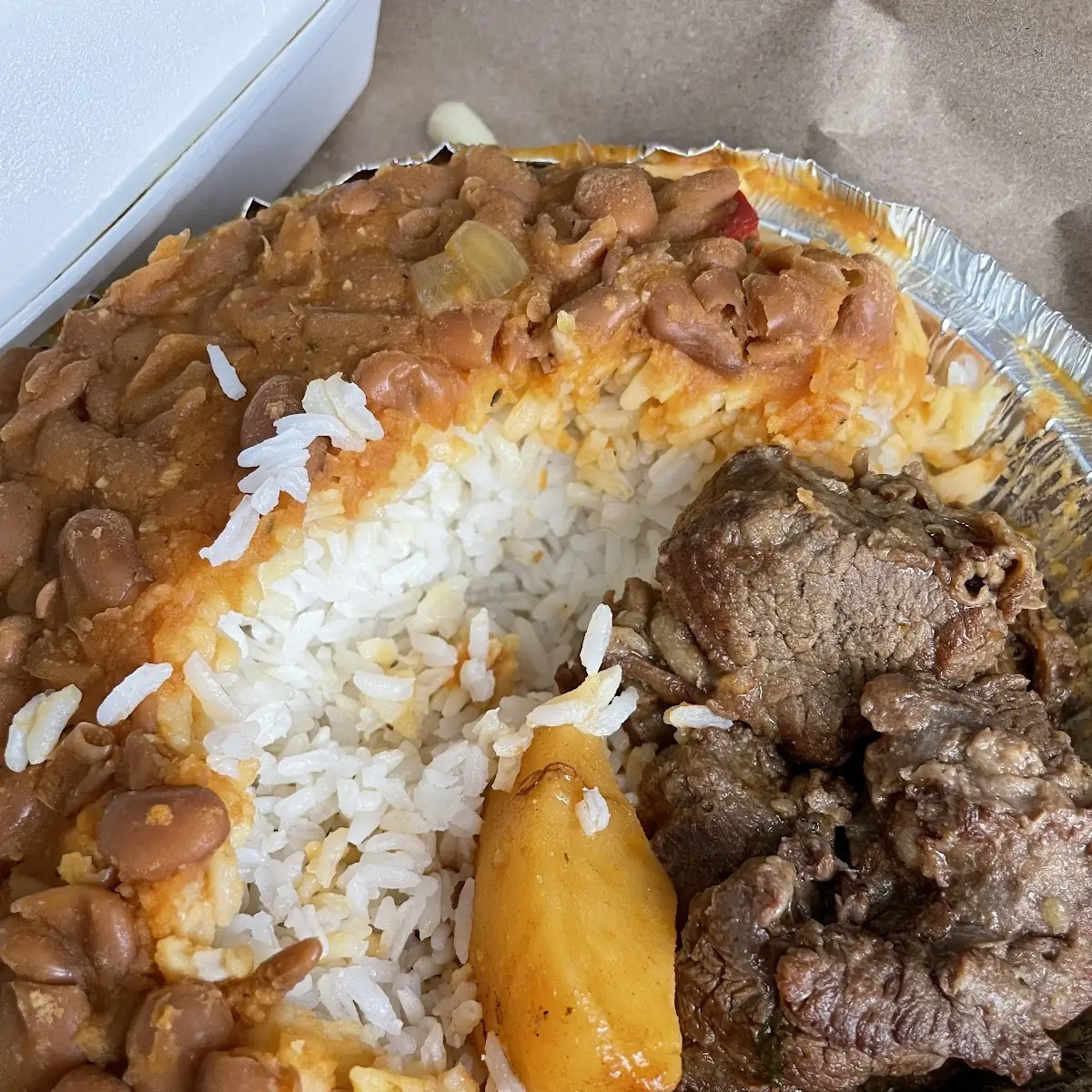 Rice and Beans with Stewed Beef with Potatoes and Carrots