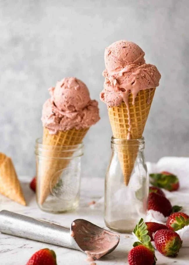 Strawberry Ice Cream Waffle Cone