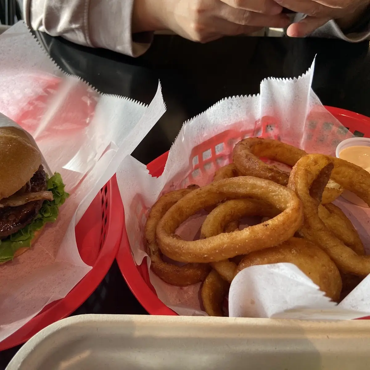 Kalbi Burger and Onion Rings