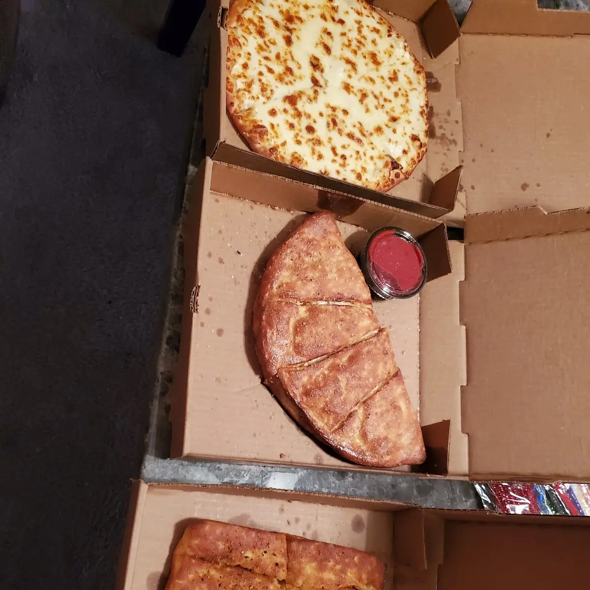 Five Cheese Pizza Calzone and Cheese Bread