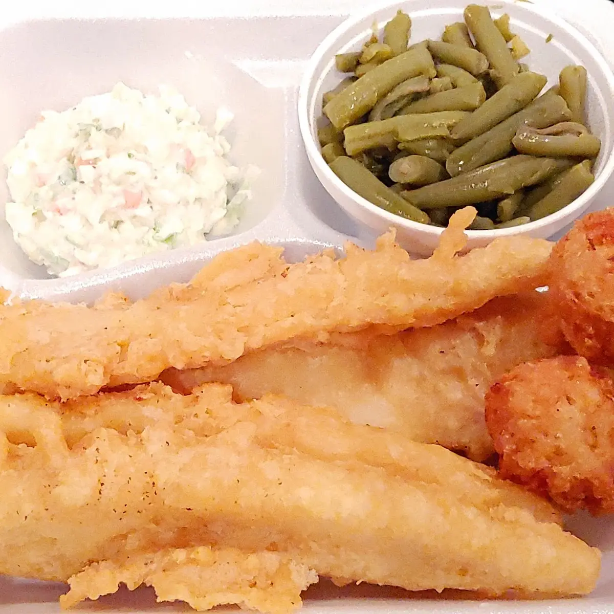 4pcs Fried Fish with Green Beans and Coleslaw