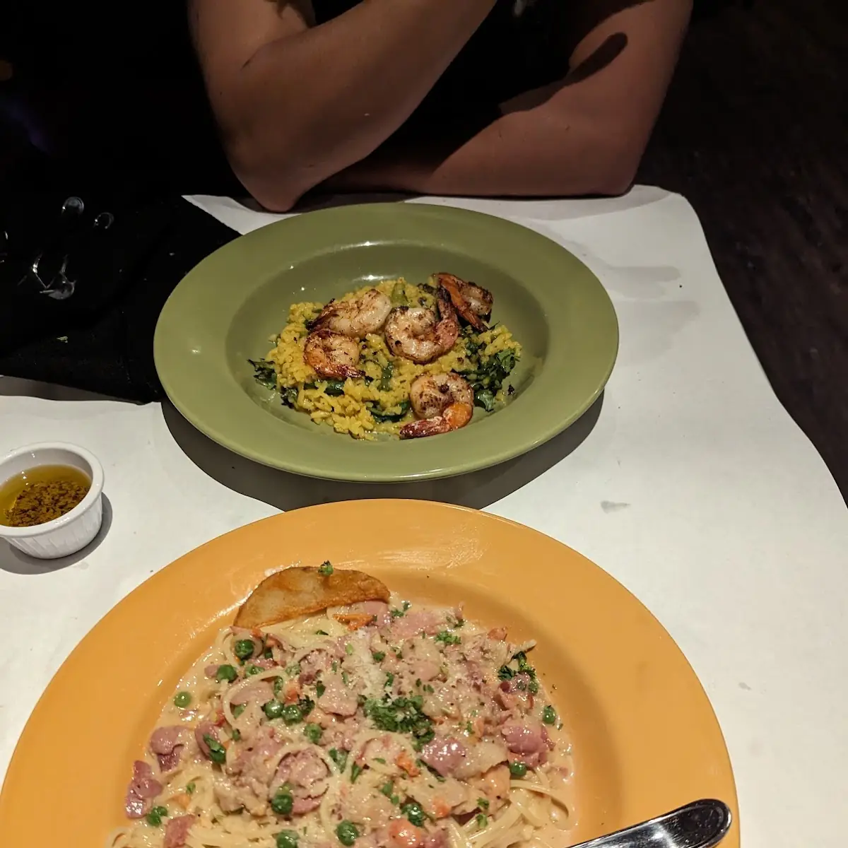 Shrimp Risotto and Carbonara Pasta