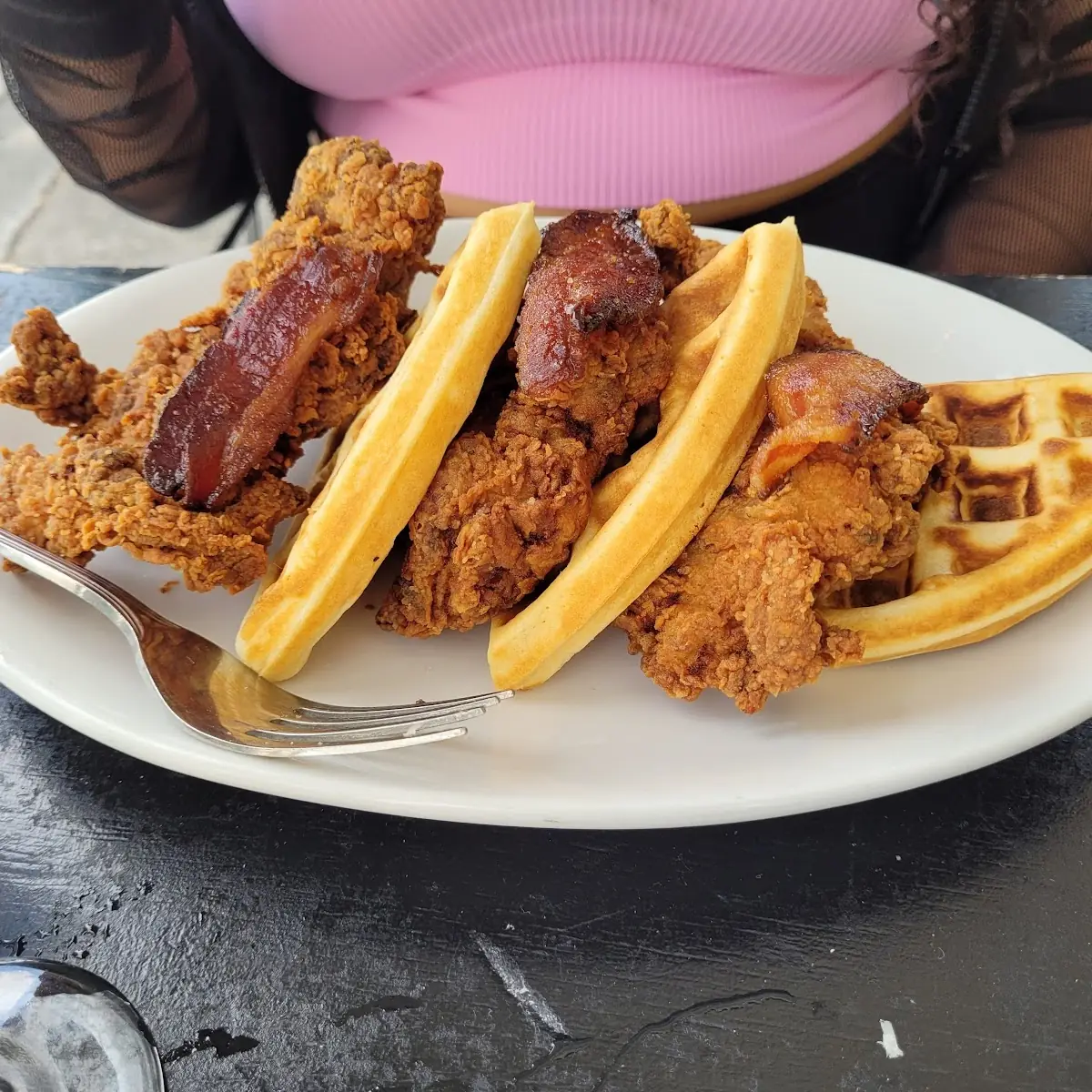 Chicken and Waffles with Candied Bacon