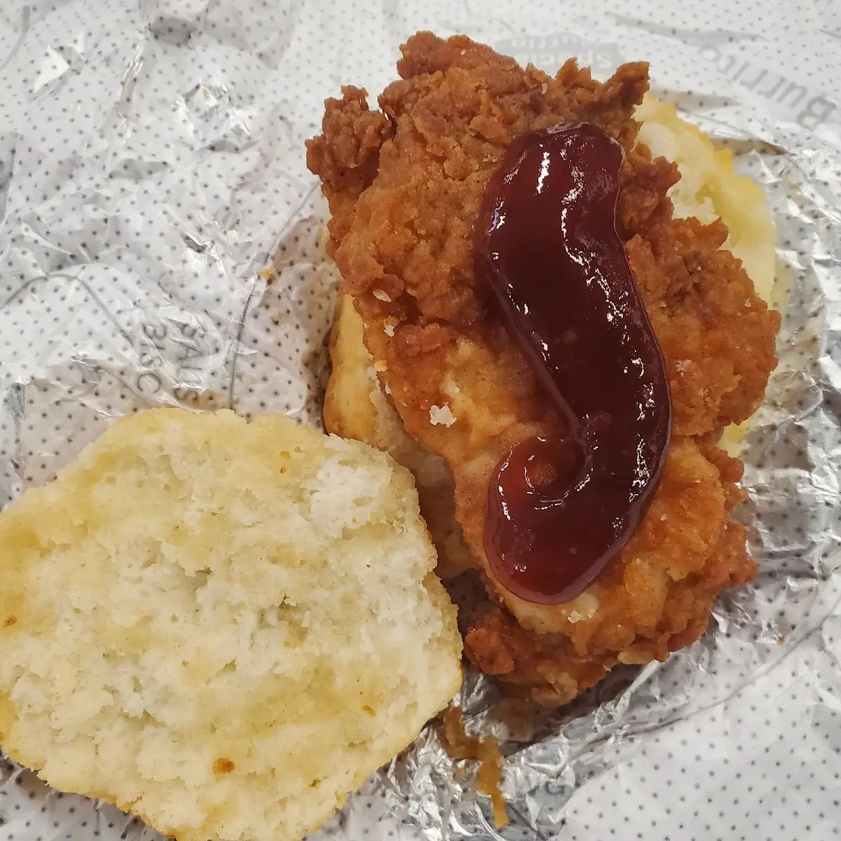 Breakfast Chicken Biscuit wth Strawberry Jam