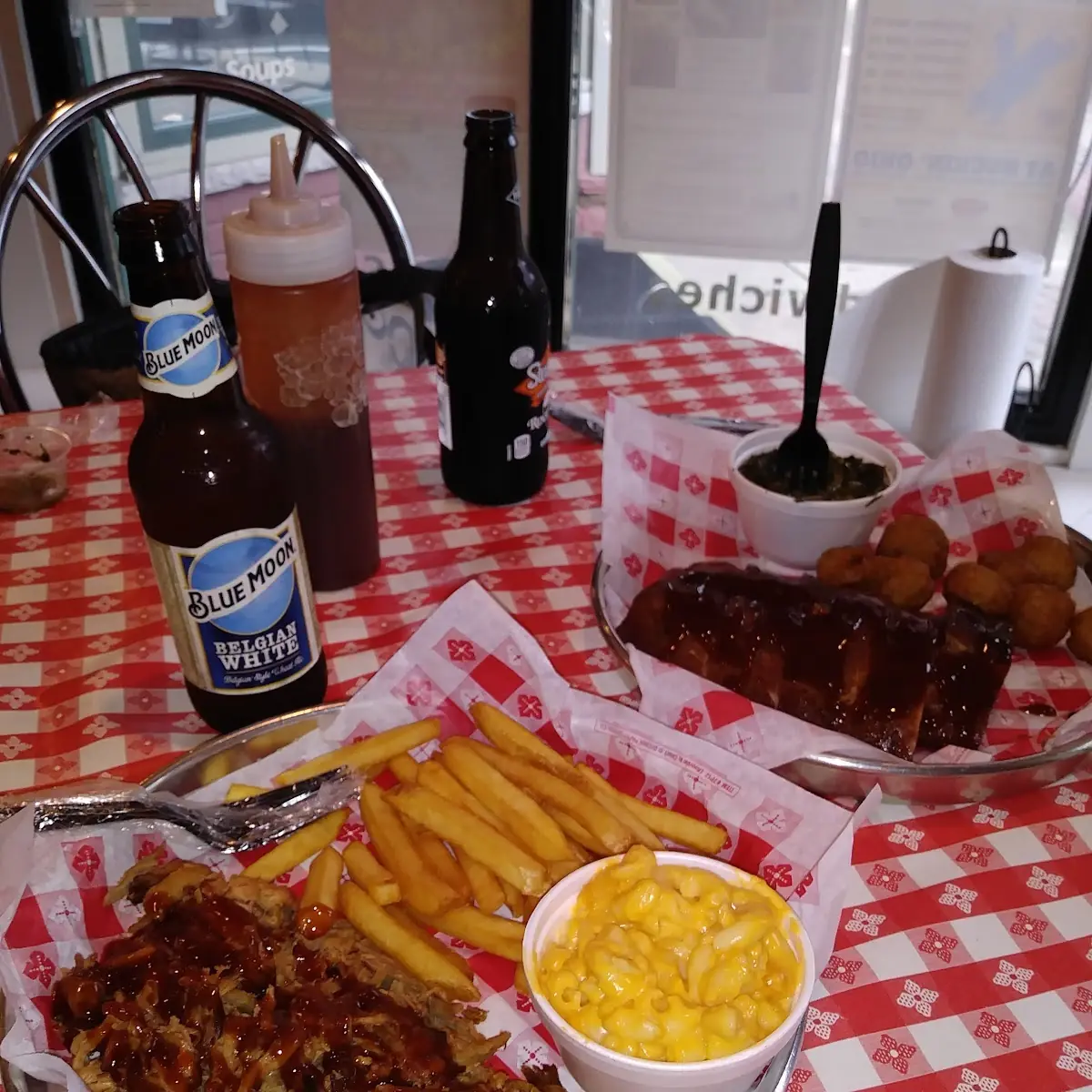 Brisket Dinner with Smoked Mac and Cheese and Baked Beans