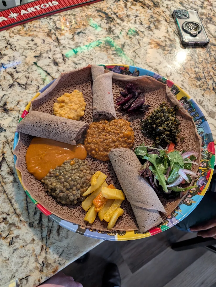Injera Platter with Various Stews