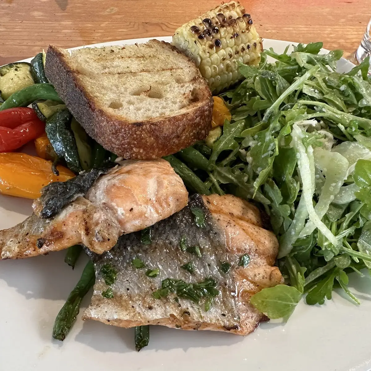 Salmon Grilled Vegetables and Arugula Salad