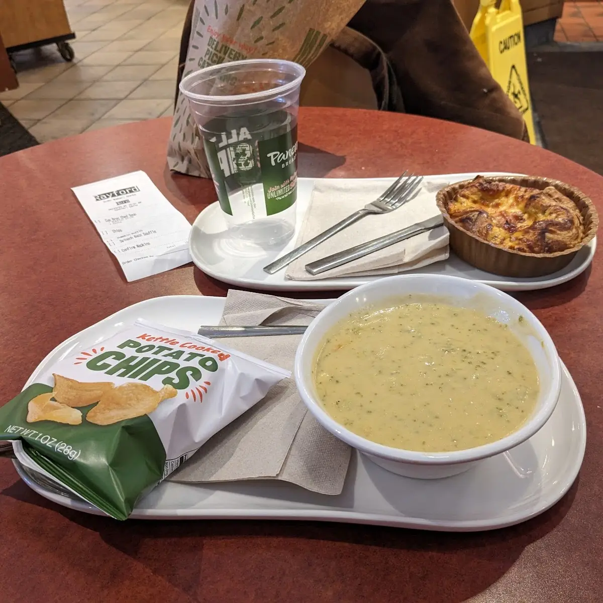 Broccoli Cheddar Soup Bacon Egg and Cheese Souffle' & Kettle Cooked Chips