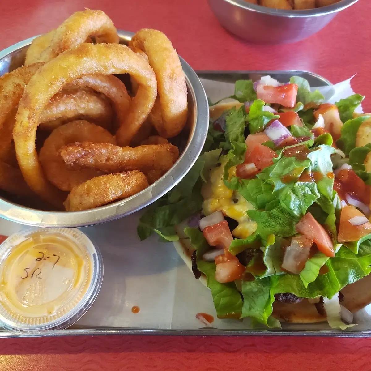 Mac and Cheese Burger and Fries