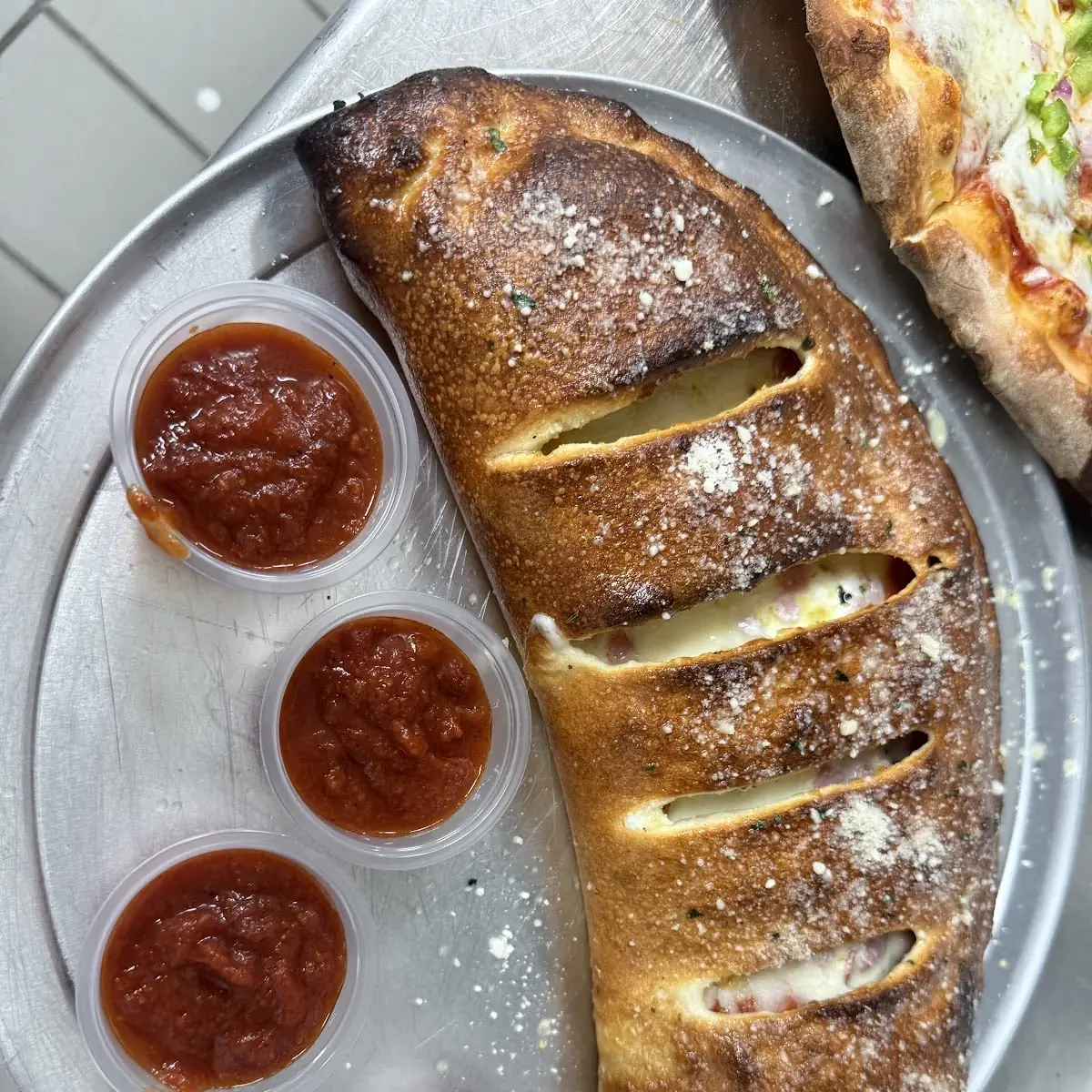 Baked Calzone with Dipping Sauce