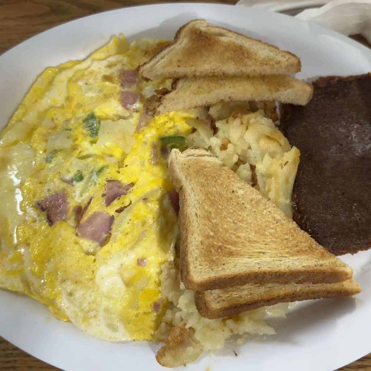 Fried Hash Browns Toast Eggs with Steak