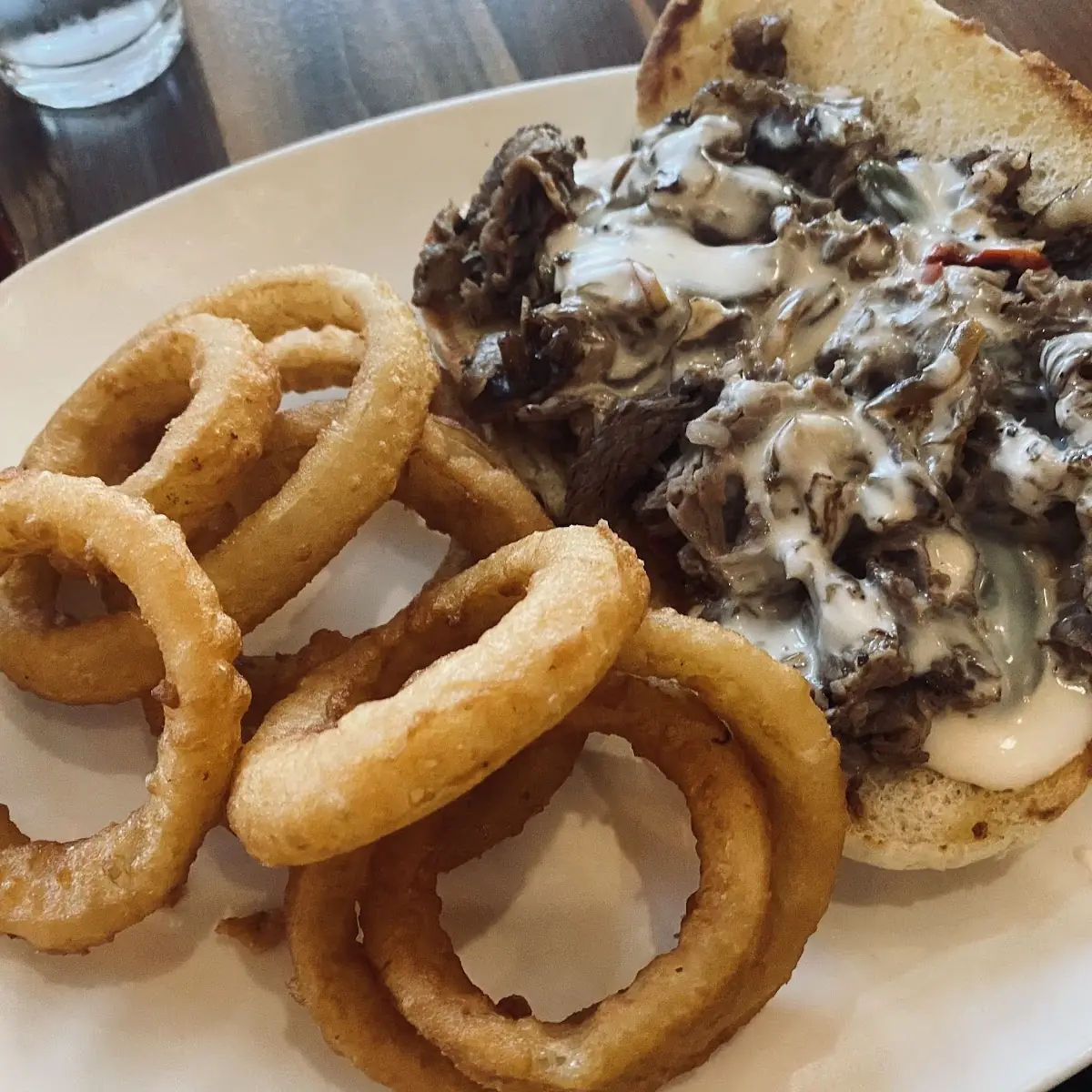Philly Cheesesteak Sandwich w Onion Rings