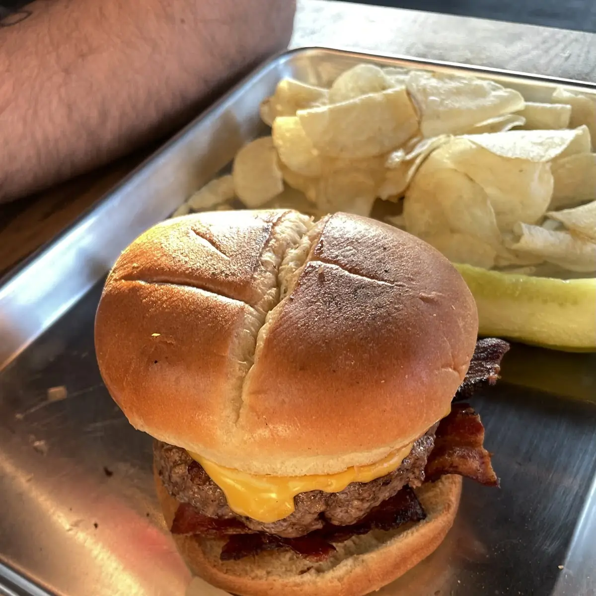 Bacon Cheeseburger with Bacon and Chips