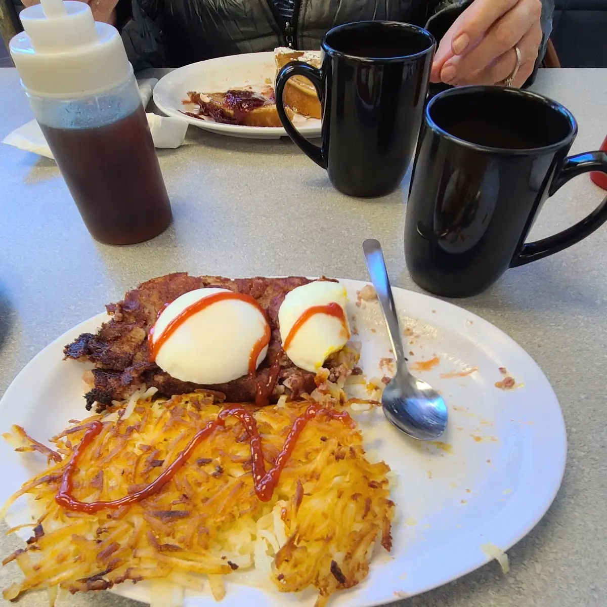 Corned Beef Has with Poached Eggs