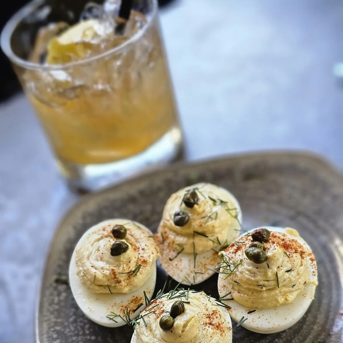Deviled Eggs with Bacon Capers & Dill