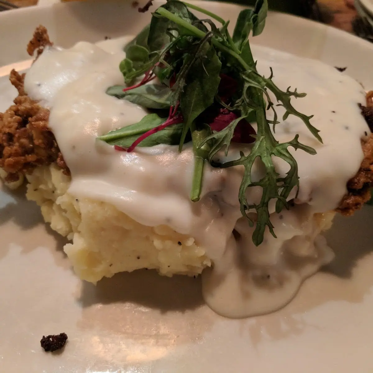 Chicken Fried Steak Mashed Potatoes with Gravy and Green Beans