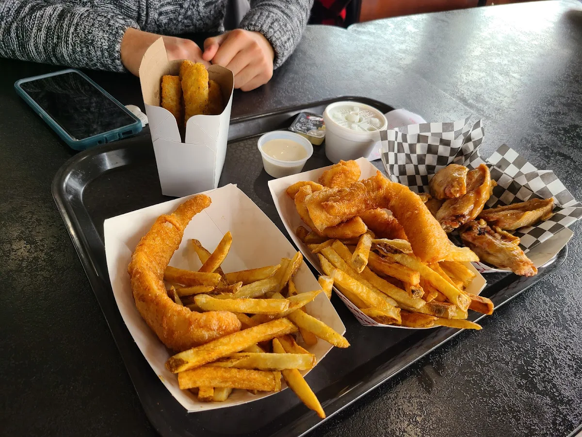 Small & Mini Fish and Chips with Fried Pickles and Honey Garlic Wings, Herbert Fisheries
