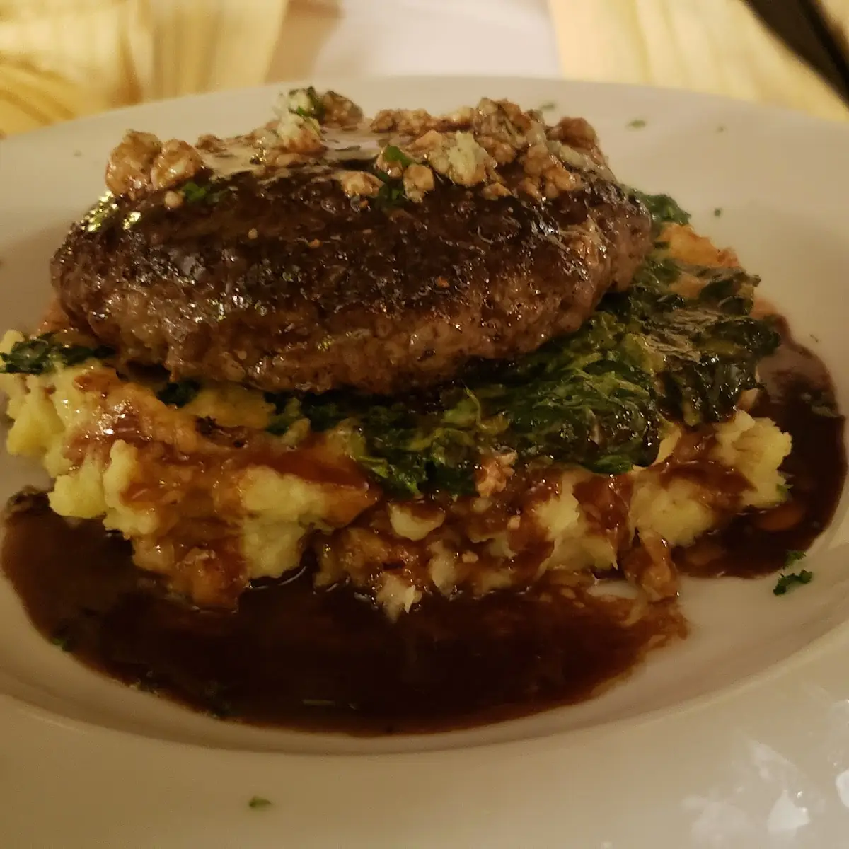Ground Steak w Mashed Potatoes and Spinach