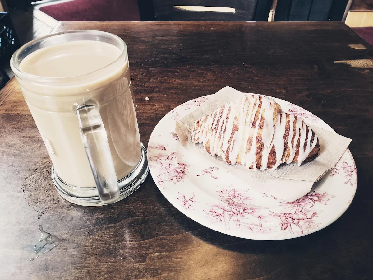 Coffee with Cinnamon Roll Croissant