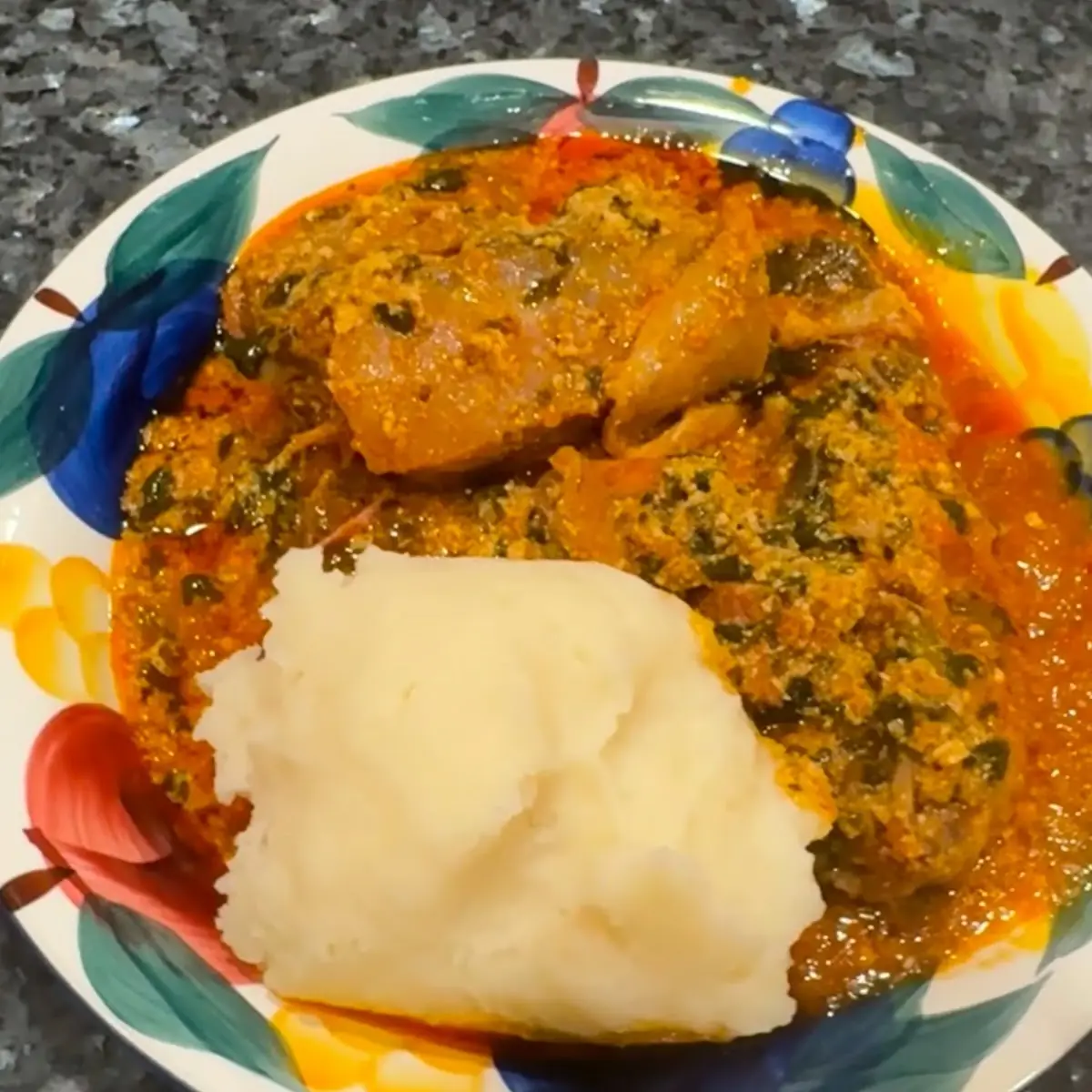 Pounded Yams Egusi Soup with Meat