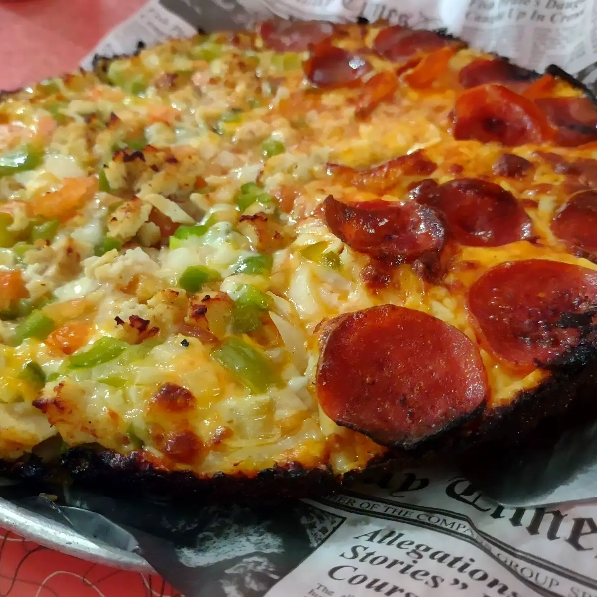 Combined Vegetables and Pepperoni Pizza