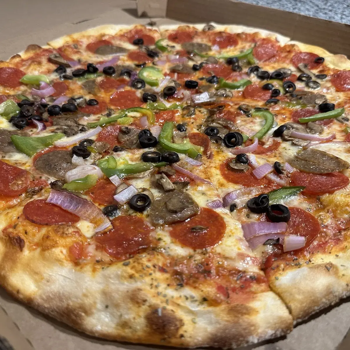 Medium Cheese Pizza with Pepperoni and Black Olives