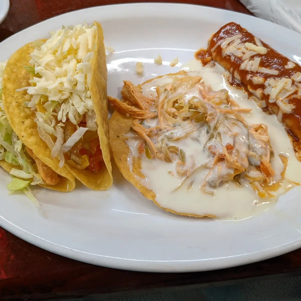Taco Enchilada and Chile Come Carne