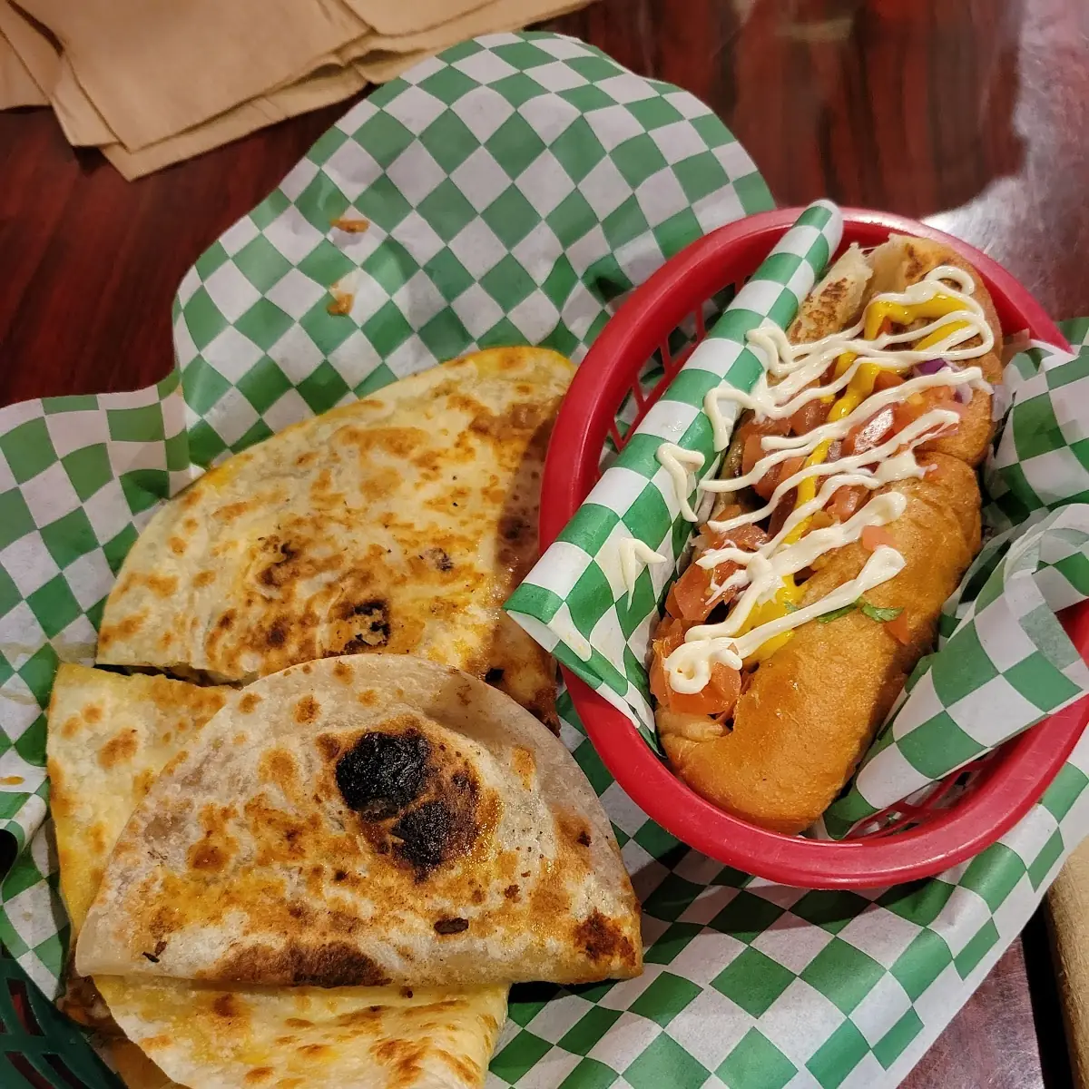 Al Pastor Quesadilla & Sonoran Dog