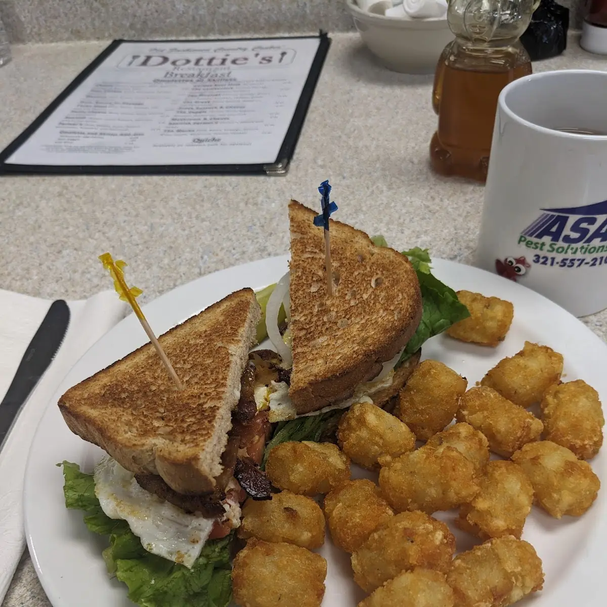 blt with Onions and Egg and Tater Tots