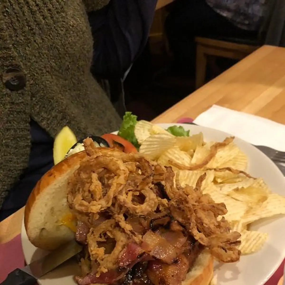 Burger with Crispy Fried Onions