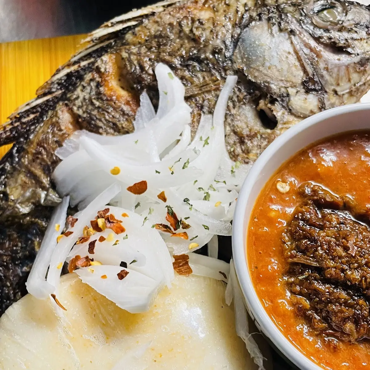 Ampesi Boiled Yam Plantain with Gravy