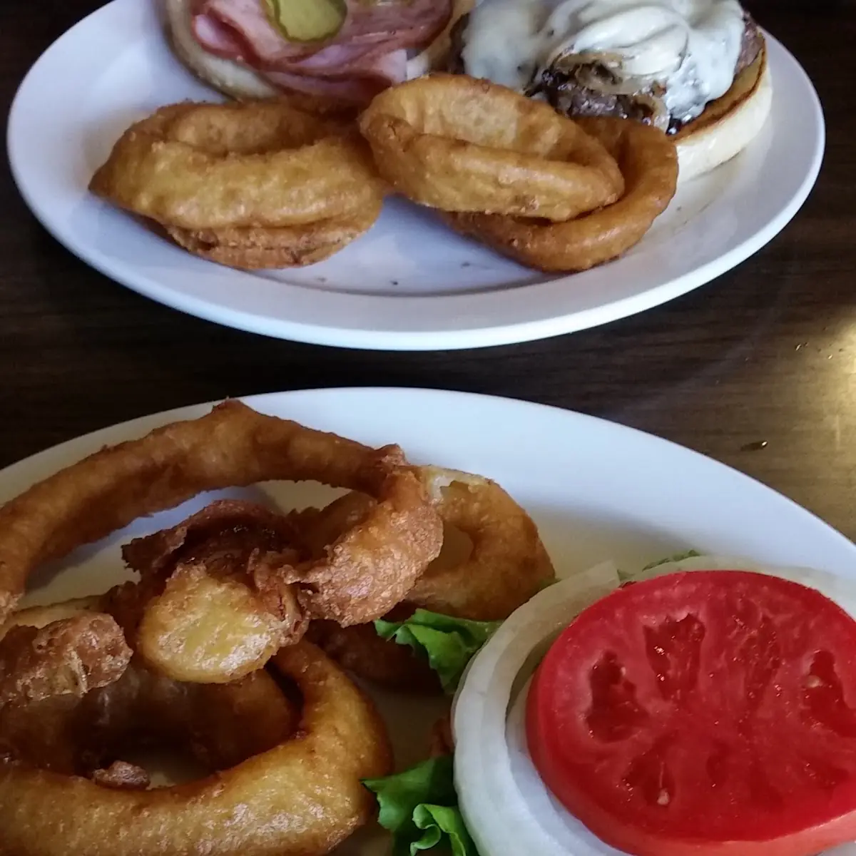 Burger and Onion Rings