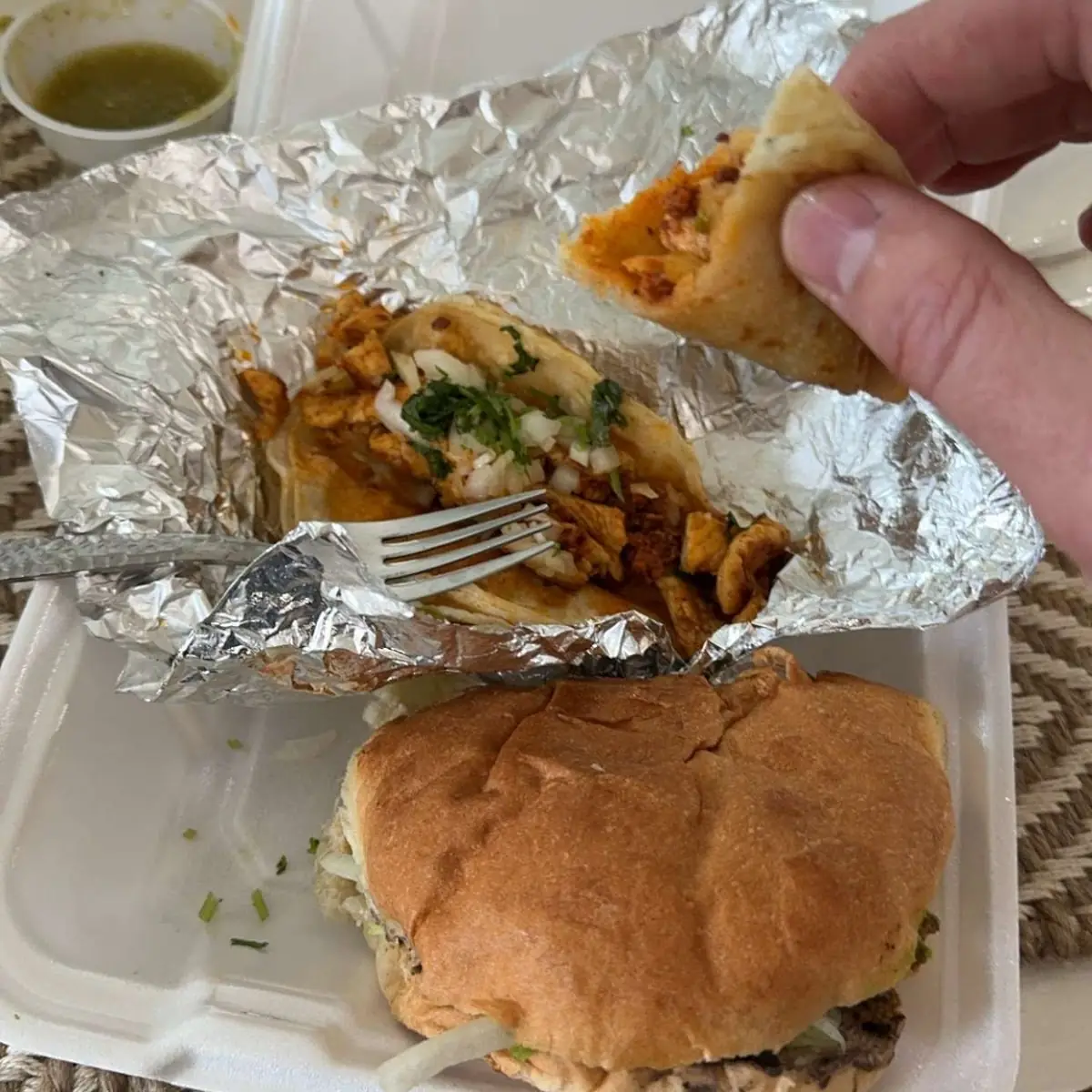 Asada Torta and Chorizo Pollo Tacos