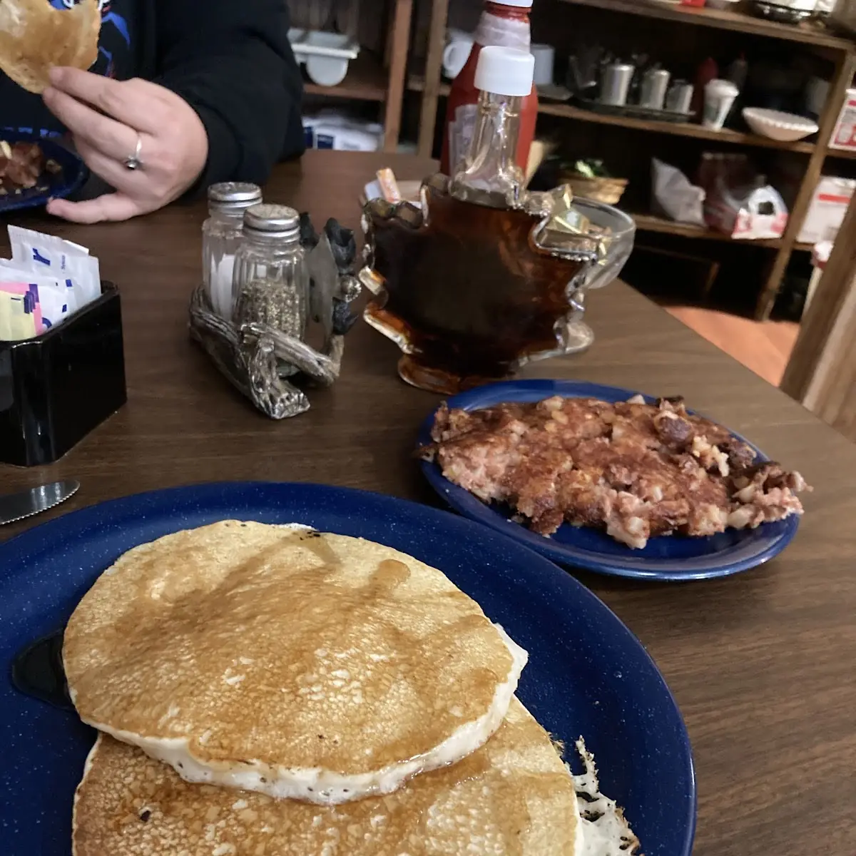 Two Pancakes and Corned Beef Hash
