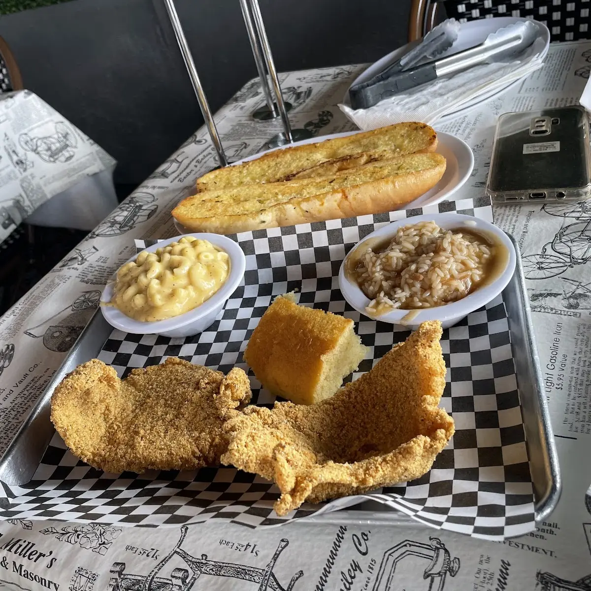 Fried Catfish with Mac and Cheese with Bake Beans
