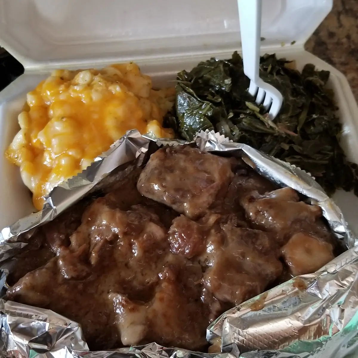 Oxtails with Collard Greens & Mac and Cheese