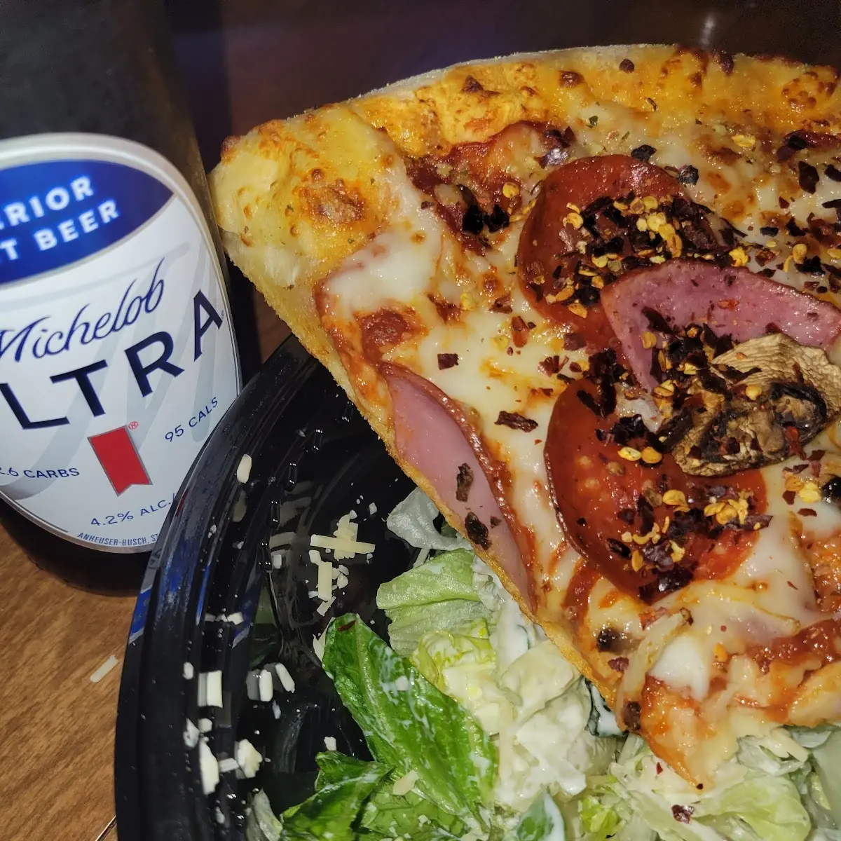 Chicken Cesar Salad & Mushroom Pizza