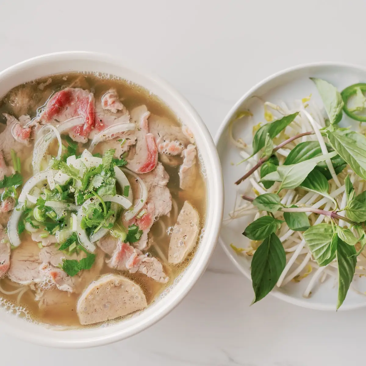 Beef Pho w Rare Beef and Beef Meatballs