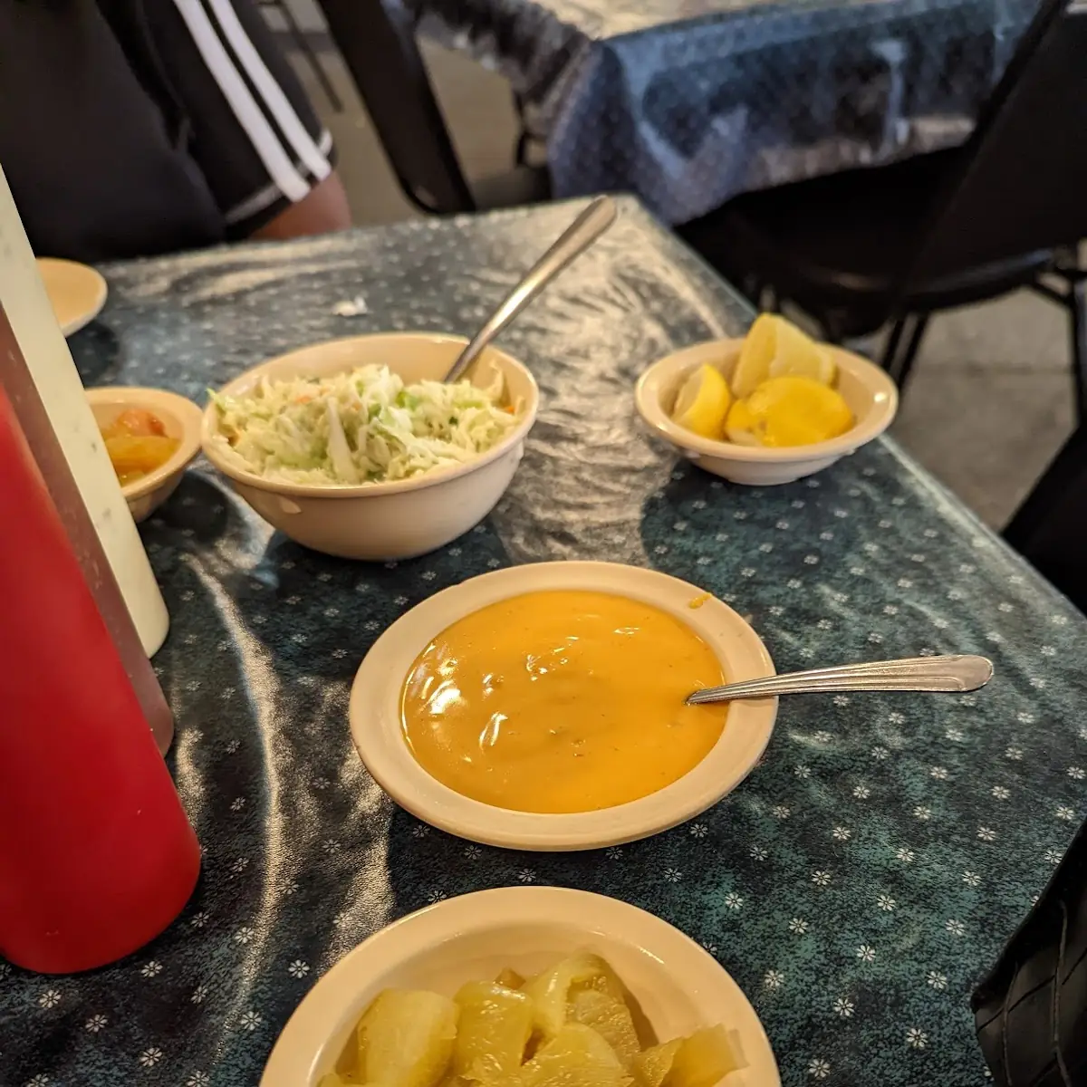 Coleslaw Cheese Dip Sweet Pickled Tomatoes