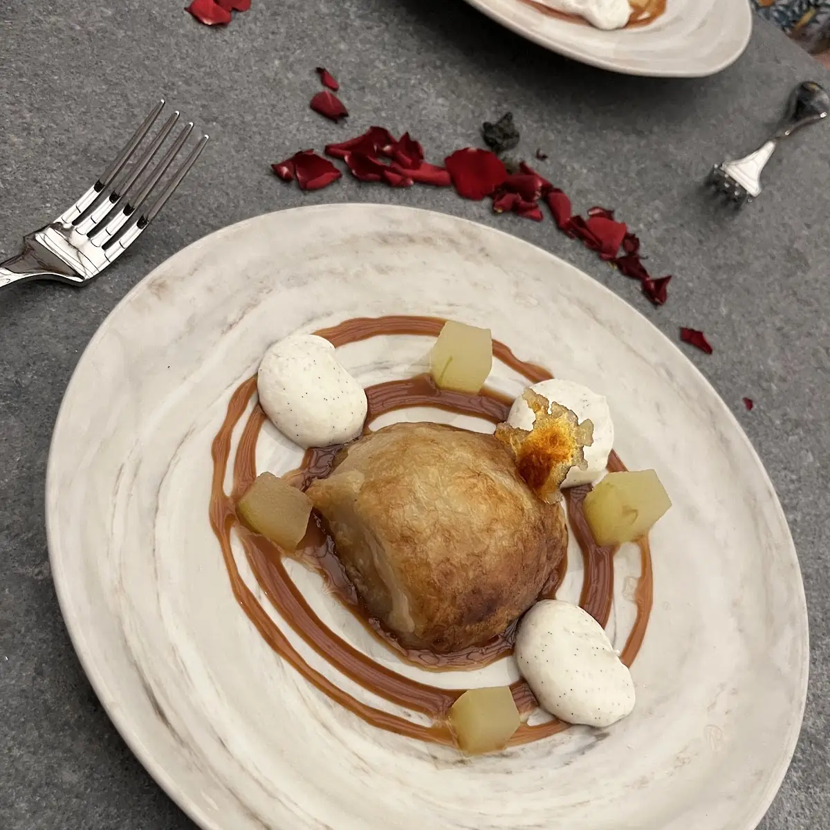 Poached Pear Bread Pudding