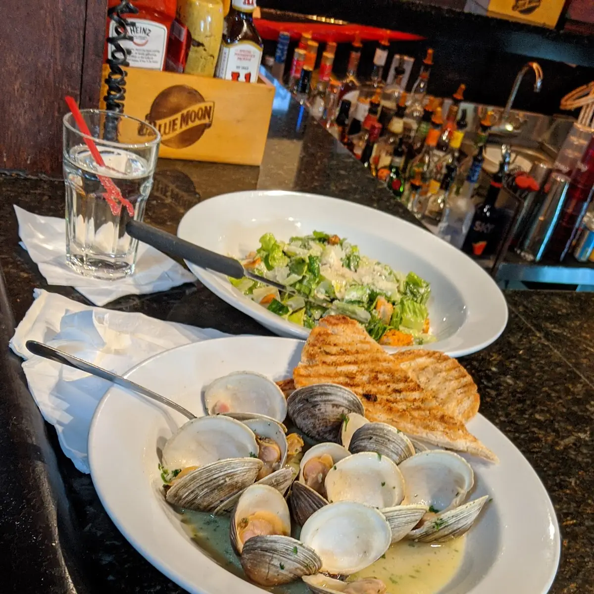 Steamed Clams and Caesar Salad