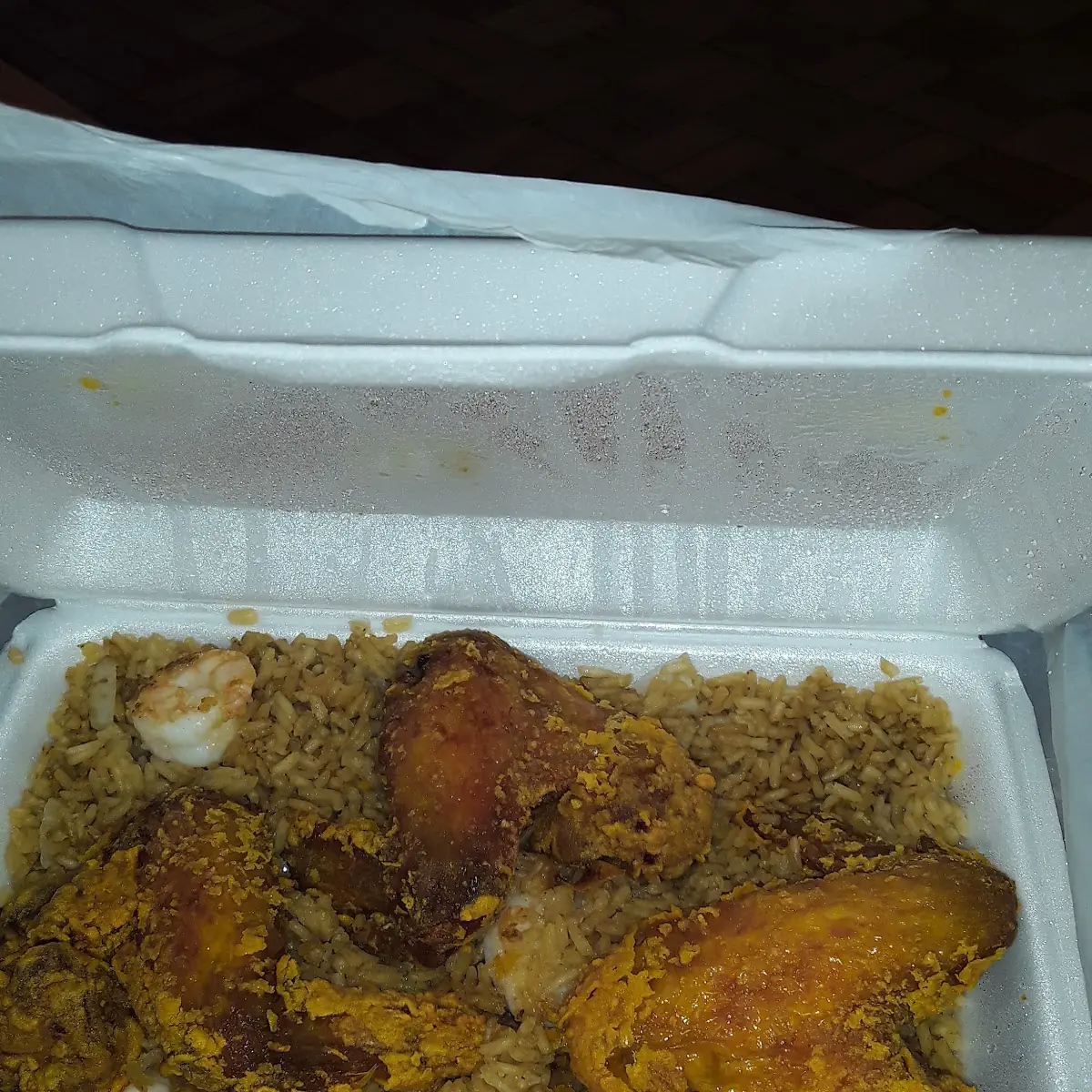 Overfrien Wings and Tasteless Shrimp Fried Rice