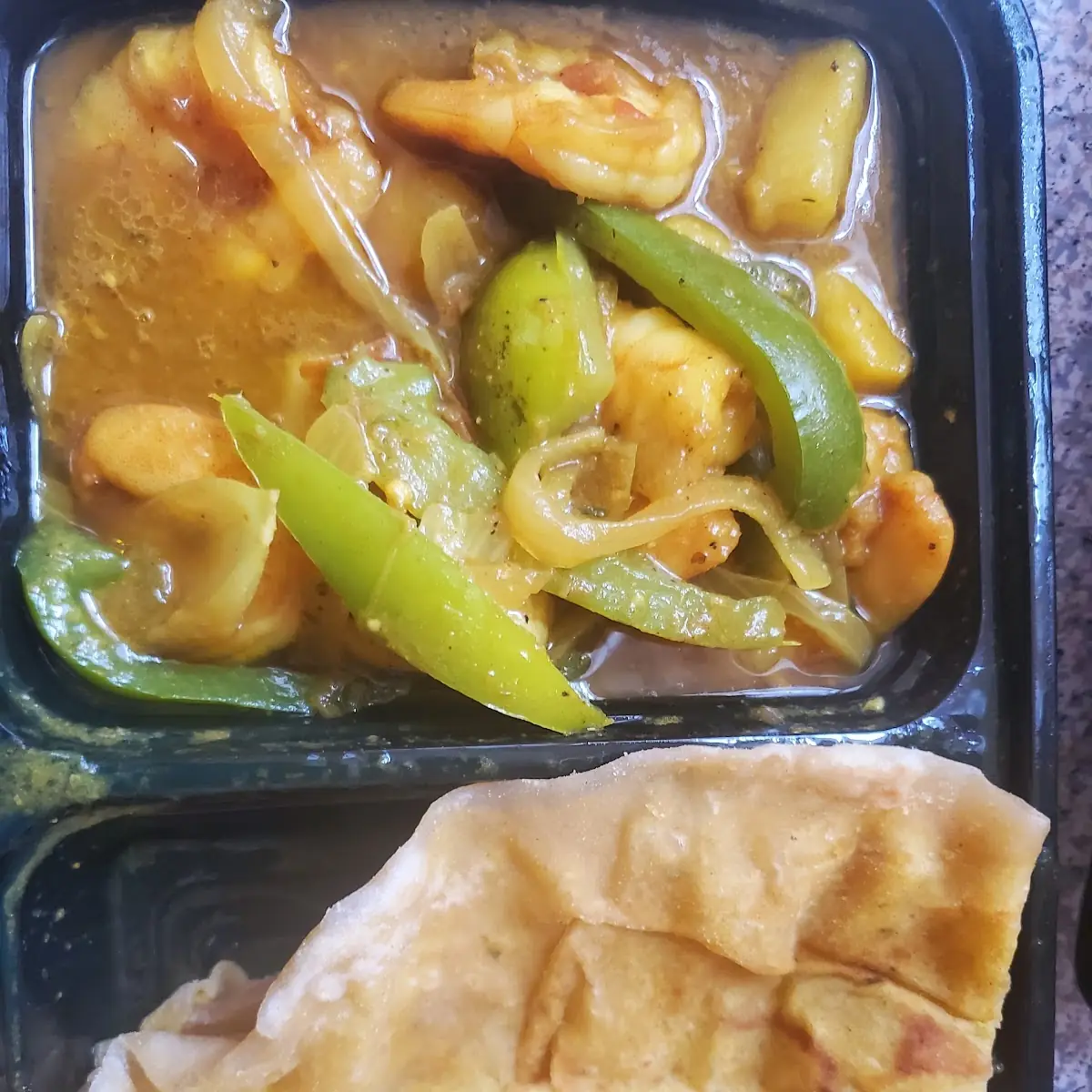 Curry Shrimp with Dahi Puri Roti