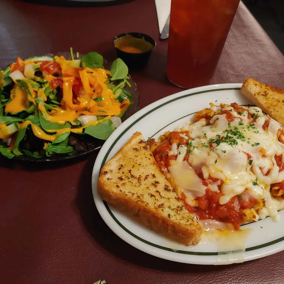 Goulash with Garlic Bread and Side Salad