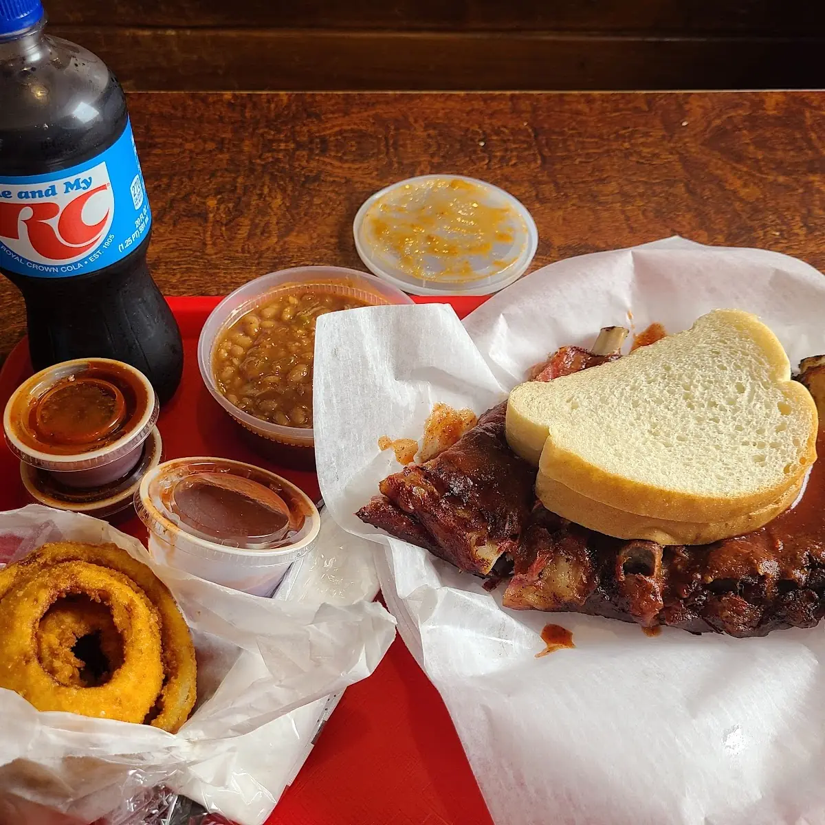 Pork Ribs Onion Rings and Beans