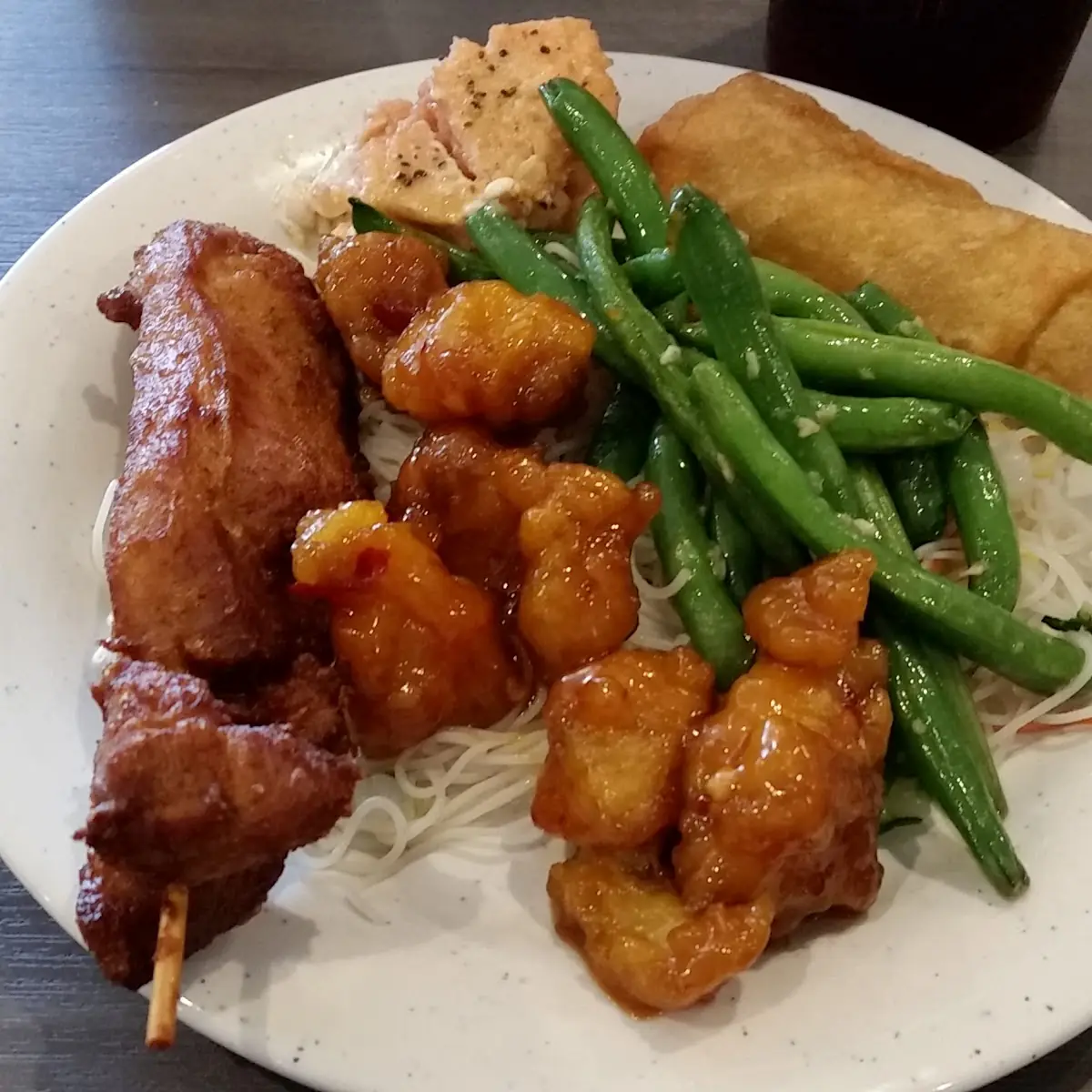 General Tsos Eggroll Salmon Green Beans
