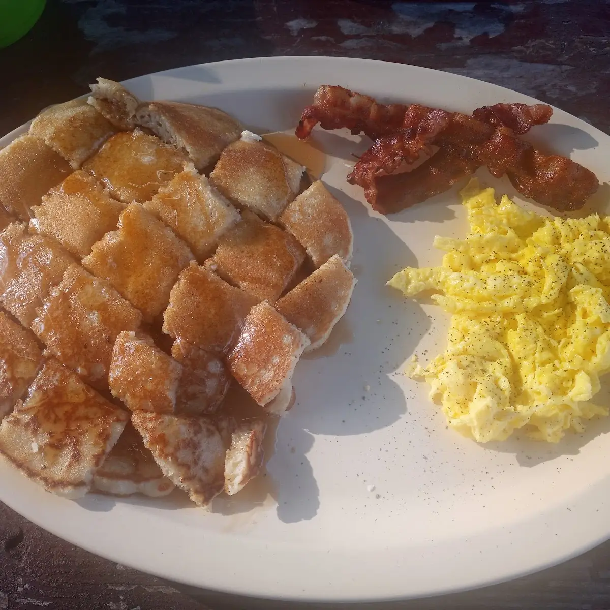 2- 2 -2 Pancakes Scrambled Eggs and Bacon