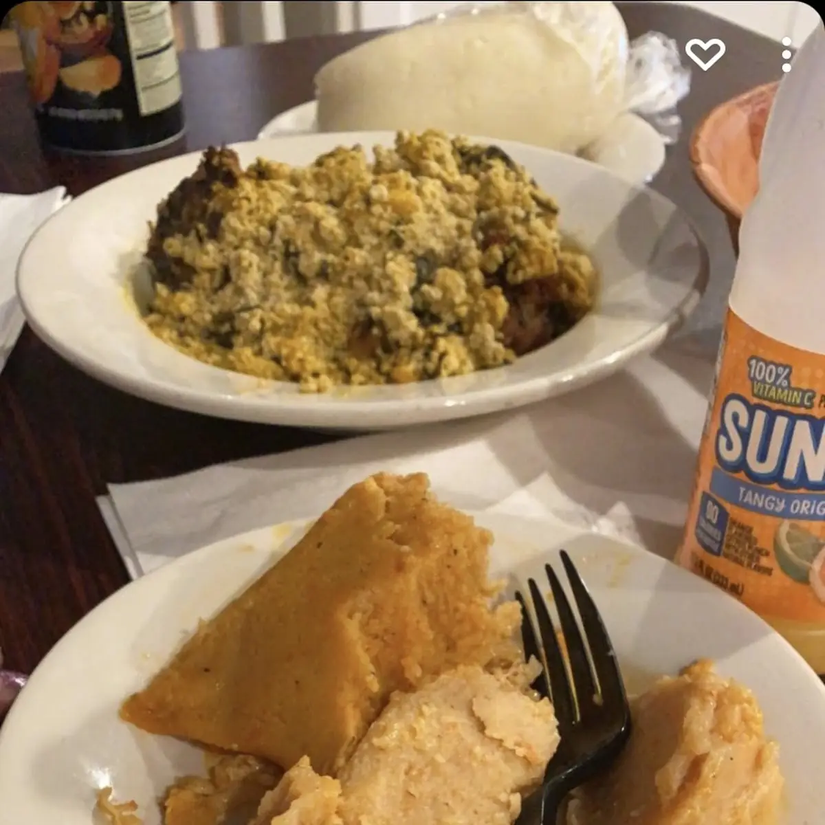 Efo Riro soup, beef and pounded yam/Eba