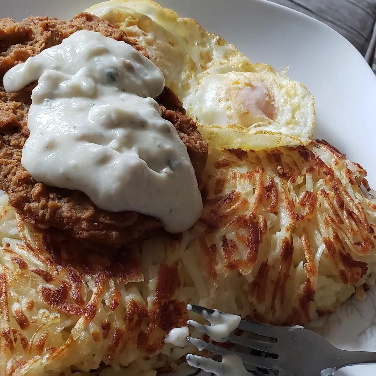 Chicken Fried Steak Eggs and Hash Browns