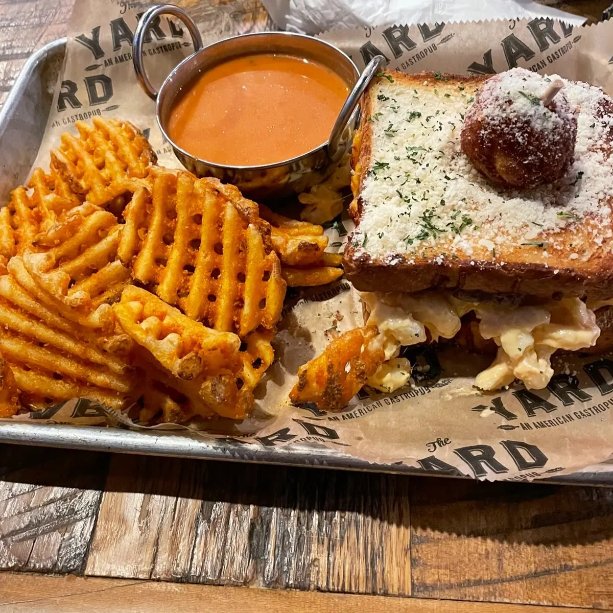 Grilled Cheese Burger with Waffle Fries